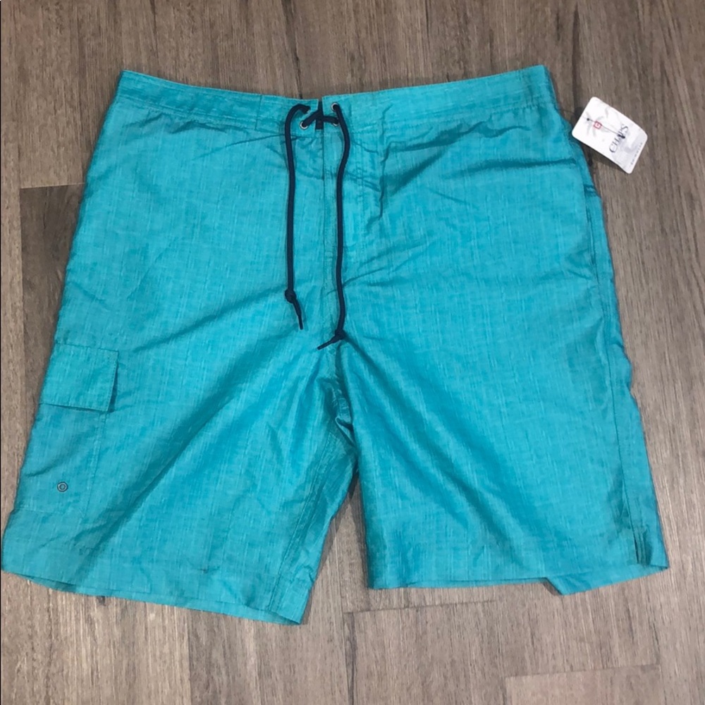 CHAPS Teal swimming trunks NWT L